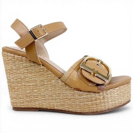 Alviero Martini Eerste Klasse Sandal Zeppa H100 Women's Walnut Maat 38 in Geo Classic Stof