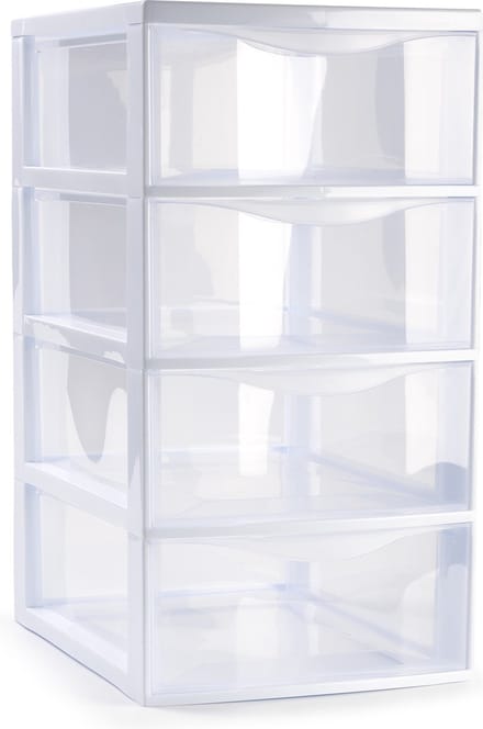 Plasticforte Ladeblokje/bureau organizer met 4x lades - transparant/wit - L18 x B25 x H33 cm