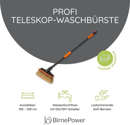 Wasborstel Auto - Telescoopborstel - Voertuigen Reinigen - Met Wateraansluiting - 110 cm - Grijs