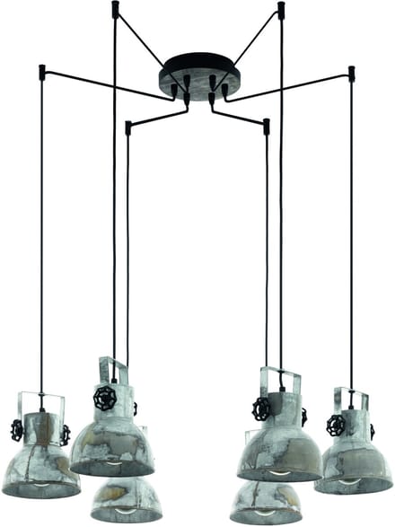 EGLO Barnstaple - hanglamp - 6-lichts - E27 - hout/oud-zink-look/zwart