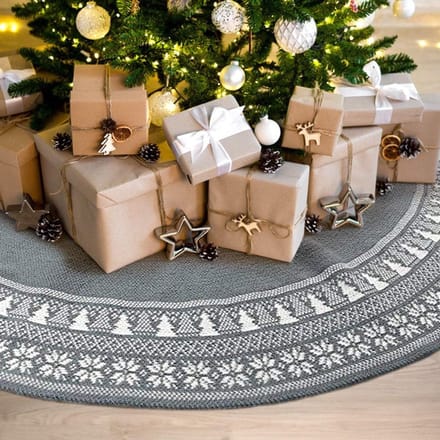 Kerstboomrok - Boommat - Kerstversiering - Handgeweven kabelbrei - 122 cm - Bordeauxrood