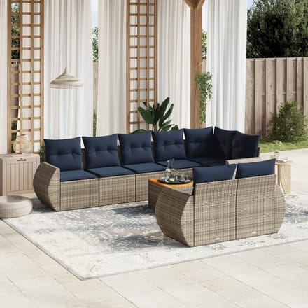 vidaXL - 9-delige - tuinbankset - met - kussens, - grijs - polyrotan