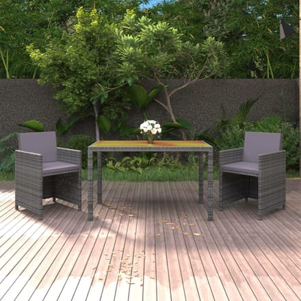 vidaXL - 3-delige - Tuinset - met - kussens - poly - rattan - grijs