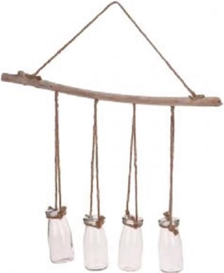 Decoratie hanger hout met glazen potjes