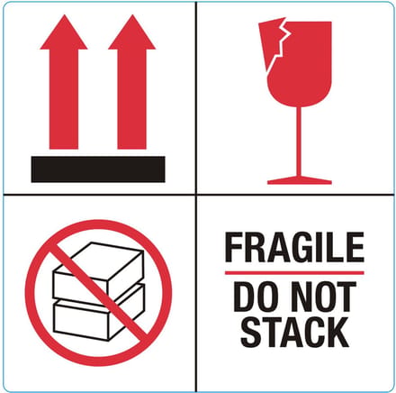 Rillprint waarschuwingsetiketten 'FRAGILE / DO NOT STACK