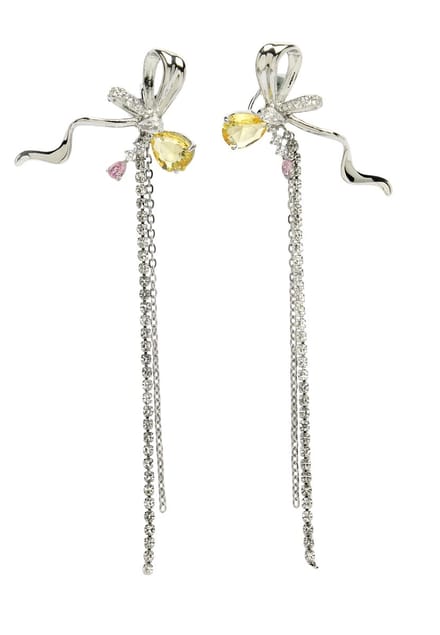 AVANT-GARDE PARIS Diva Dangle Earrings - Bow Chain 2.5cm x 10cm - 1 stuk - Rhodium Plated en elegant design