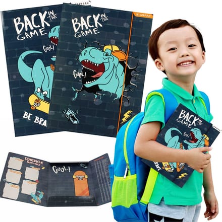 Dinosaurus GELAMINEERDE A4 Elastomap schoolmap met elastiek voor een jongen, LEERMIDDELEN: vermenigvuldigingstabel STARPAK