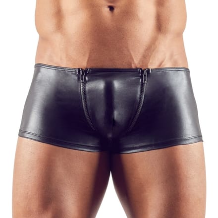 Latex look herenboxer met ritsen - Zwart