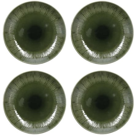 Mikasa Jardin Bordenset - Dinerborden Set van 4 - Platte Borden Groen - Bord Ø 27 cm - Keramiek - Bladmotief - Vaatwasserbestendig