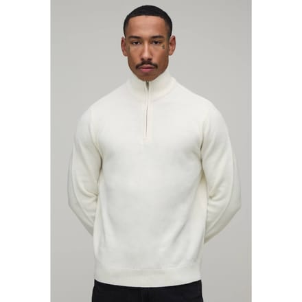 Regular Fit 1/4 Rits Gebreide Trui | Ecru | Size XL