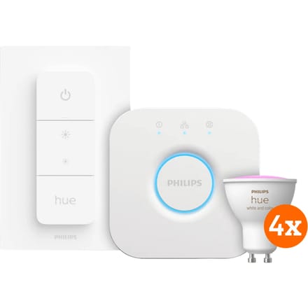 Philips Hue White and Color GU10 Starter Pack - 4 lampen + Bridge + Dimmer