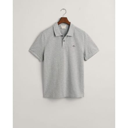 Gant Polo Fine Shield Short Sleeve Piqué Uni Grijs Melange / male