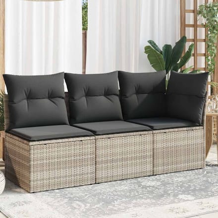 vidaXL - Tuinbank - 3-zits - met - kussens - poly - rattan - lichtgrijs