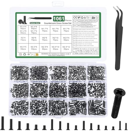 1061Pcs Small Screws Set, Micro Countersunk Screws for Glass Screw, Small Mini Machine Screw Assortment, Small Flat - ShopVlot