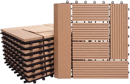 WPC vloertegel Rhone + afwerking, houtlook balkon/terras, 11x elk 30x30cm = 1m² Premium ~ teak offset