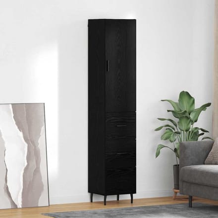 vidaXL - Highboard - Zwart - Eiken - 34,5 - x - 34 - x - 180 - cm - Bewerkt - hout