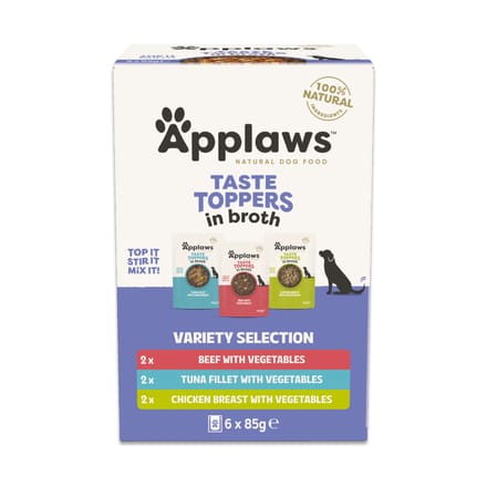6x85g Applaws Taste Toppers Probeerverpakking Bouillon Hondenvoer nat