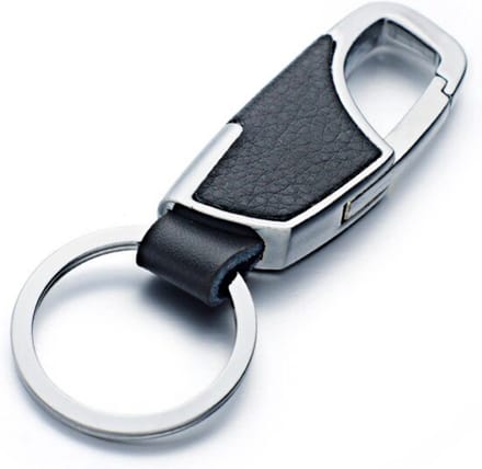Zilverkleurige Sleutelhanger Zwart Leer met Musketon