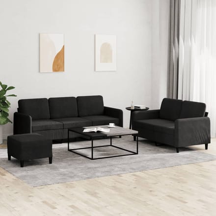 vidaXL - 3-delige - Loungeset - fluweel - zwart