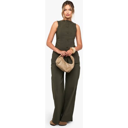 boohoo Dames Super Stretch Broek met Wijde Pijpen | Kaki | Maat: 36