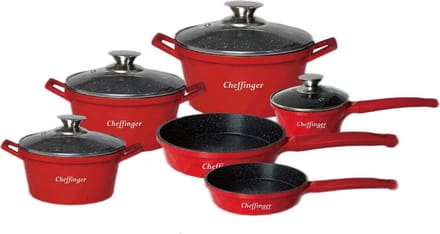 Cheffinger Pannenset - 10-delig - Rood - Inductie - Met Deksels