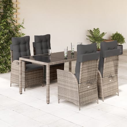 vidaXL - 5-delige - Tuinset - met - kussens - poly - rattan - grijs