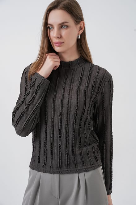 Gestructureerde Slim Fit Halve Turtleneck Blouse