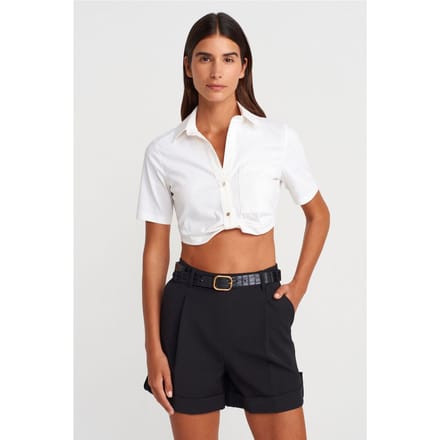 Dames Cropped Poplin Shirt