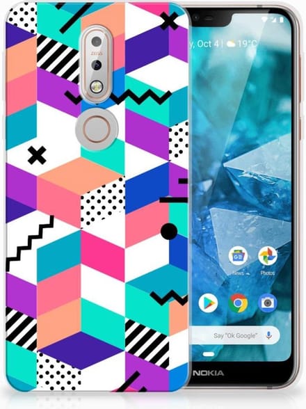 Nokia 7.1 TPU Hoesje Blokken Kleurrijk