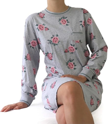 Irresistible Dames Nachthemd - 97 % Katoen - Grijs Melange - Maat L