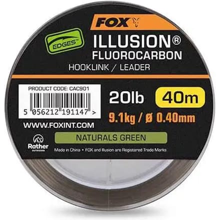 Fox Illusion Fluorocarbon Hooklink-Leader - Natural Green (40m) - Maat : 20lb - 9.1kg - 0.40mm