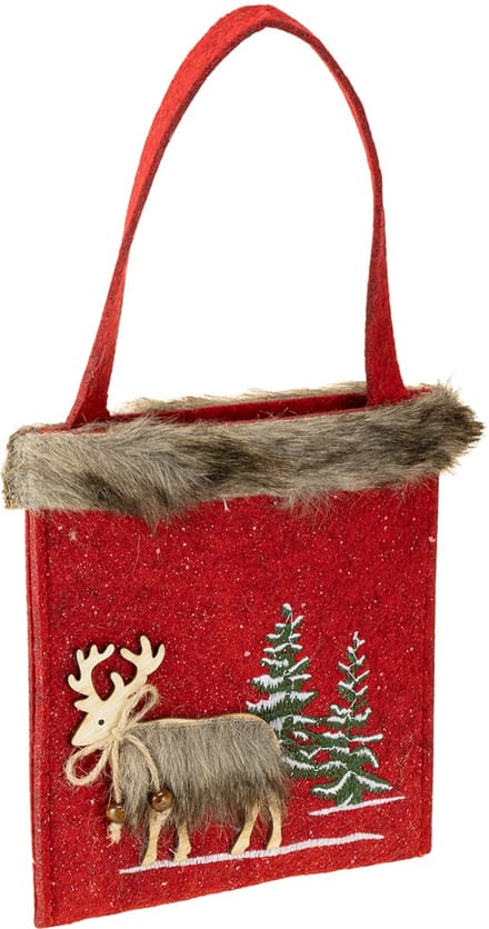 Kersttas rood met bont 15,5cm x 18cm 3 st, 3 Stück