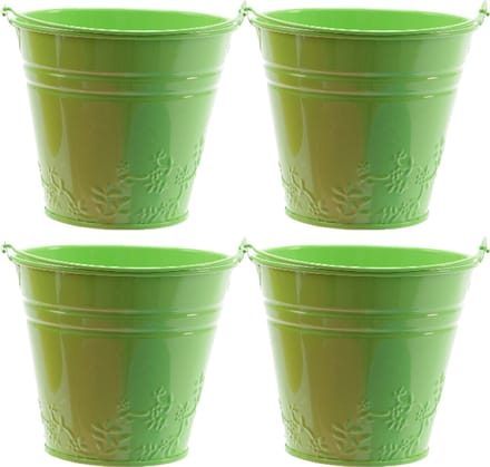 Decoris Bloempot/plantenpot bloemen relief - 4x - zink - D11 cm - groen