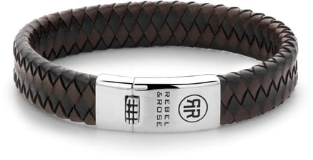REBEL & ROSE Absolutely Leather Braided Flat 925 Black-Earth RR-L0126-S-17.5 cm