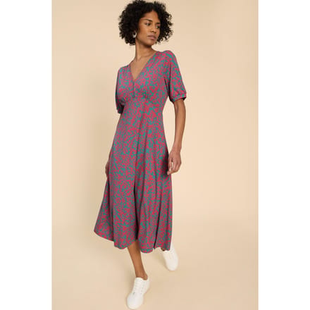 White Stuff Megan Jersey Dress Pink Print Größe: 16 REGULAR | Midikleider Outlet | Damen | Rosa