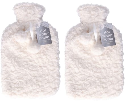 DID Warmwaterkruik - 2x - met zachte pluche hoes - wit - 2L - kruik