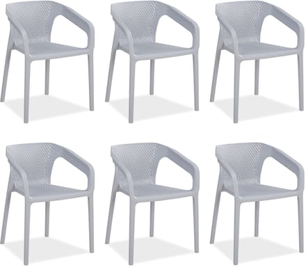 Homestyle4u Tuinstoelen - Set van 6 - Grijs - Stapelstoelen - Kunststof