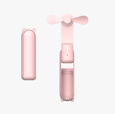 Draagbare mini-ventilator, opvouwbaar, klein, handzaam met USB-oplaadbare batterij, zachte bladen (roze)
