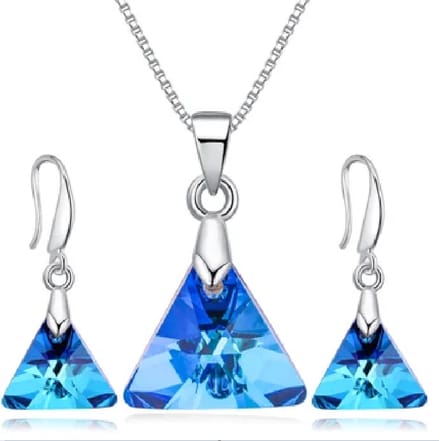 Blauwe Kristal Triangle Oorbellen Hanger Set.