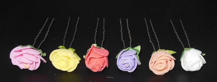 Haarpinnen roos diverse kleuren set van 6 stuks.