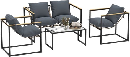 Outsunny - Loungeset - met 4 Kussens - Staal - Polyester - Grijs