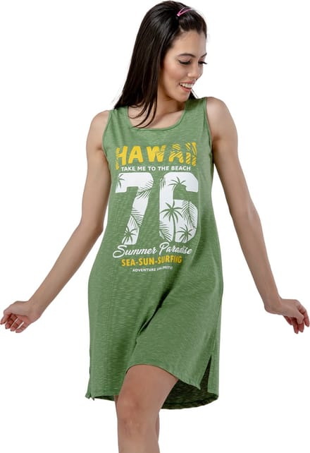 VANILLA - Hawaii dames nachthemd - Egyptisch katoen - PJ8610 - Groen - S