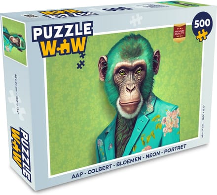 Puzzel Aap - Colbert - Bloemen - Neon - Portret - Legpuzzel - Puzzel 500 stukjes