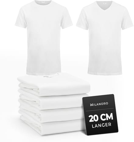 Milanoro - 4-pack extra lange katoenen T-shirts - Wit - Ronde hals - S