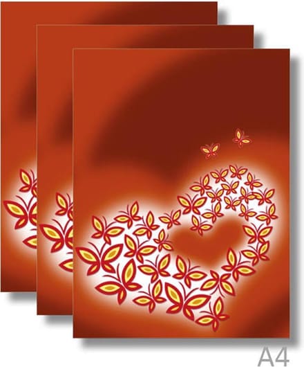 3x dubbele A4 kaart met envelop - Blanco - Hart  - Formaat: 235 x 310 mm