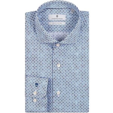 Thomas Maine Overhemd Geometric Pattern Roma Modern Kent Two-Ply Cotton Blauw / male
