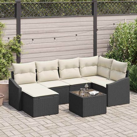 vidaXL Bankstel 7 st Zwart poly rattan