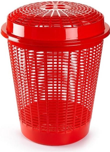 Plasticforte Wasmand met deksel - 50 liter - rood - rond - D45 x H57 cm - opbergmand
