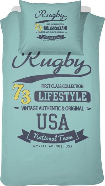 Damai Rugby Dekbedovertrek - Katoen - Eenpersoons - 140x200/220 cm - Aqua