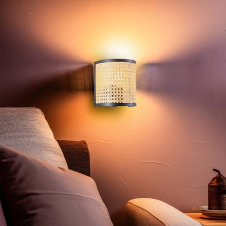Lindby - wandlamp - 1licht - Rotan - H: 20 cm - E27 - hel hout